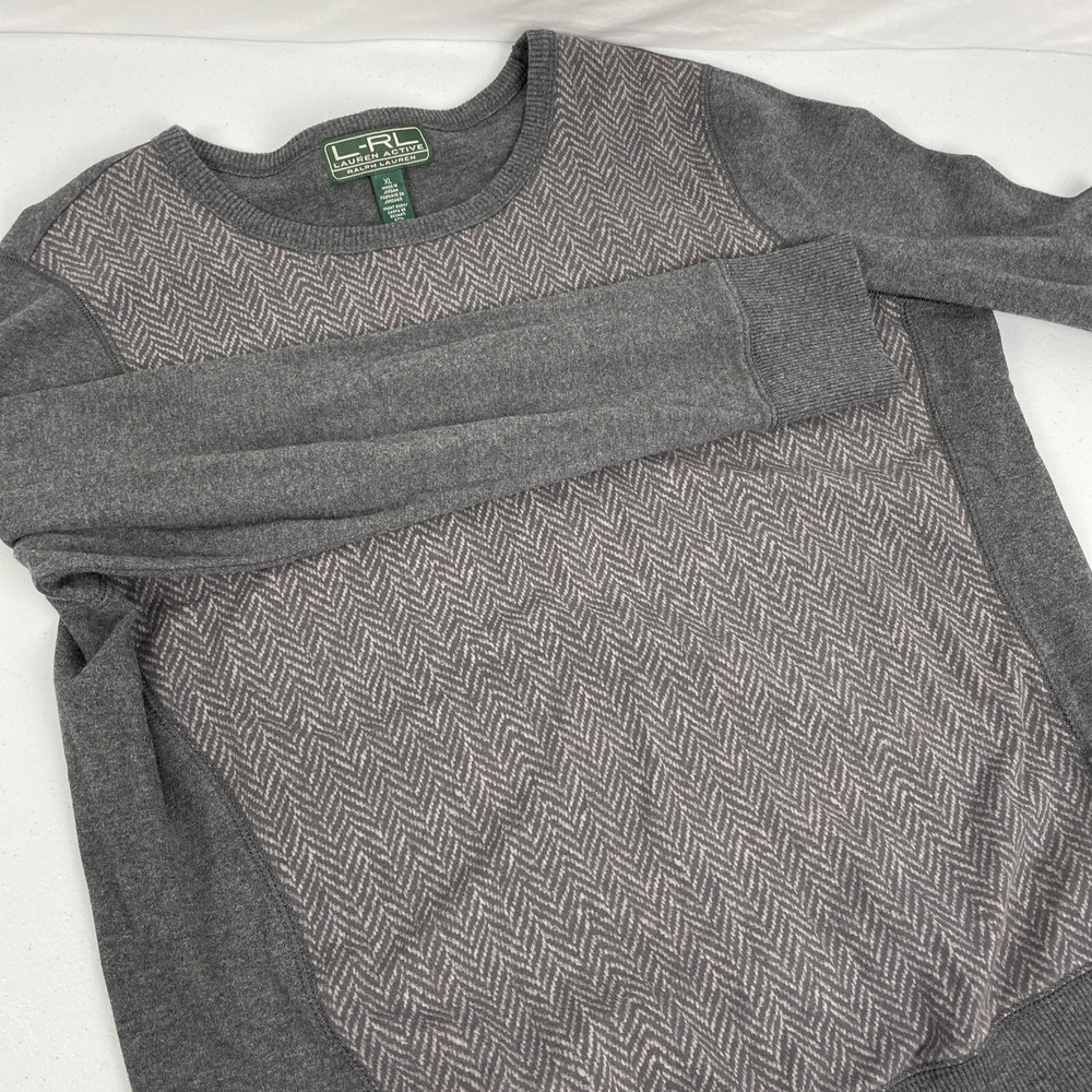 LRL Active Sweater Women's Size Extra Large Gray Chevron Cotton Stretch